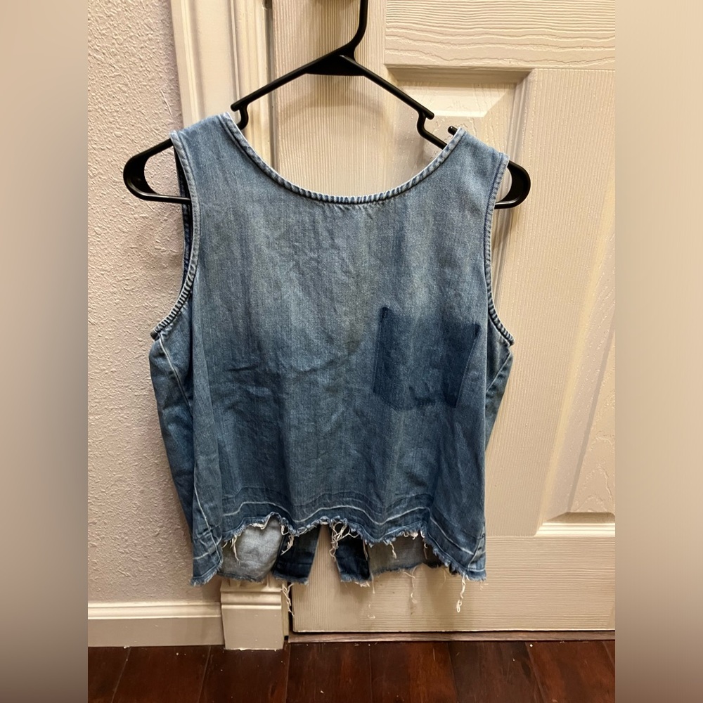 cloth & stone Distressed Light Blue Denim Tank Top
